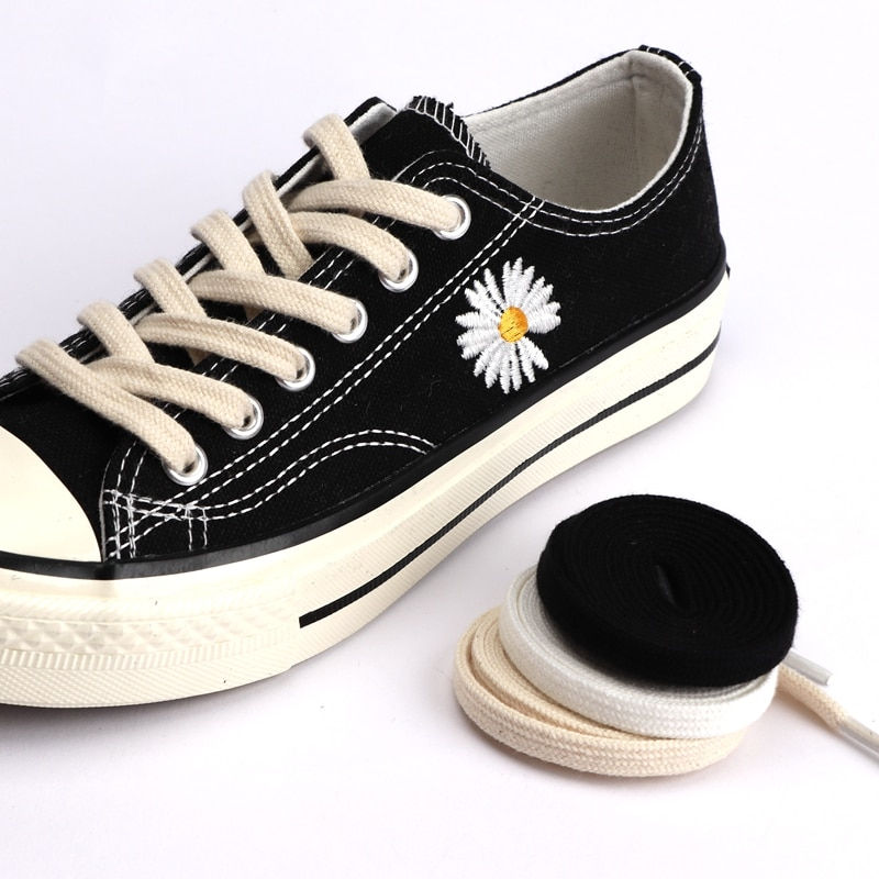 Thumbnail: 1Pair Cotton Flat Shoelaces Sneakers Canvas Shoe laces Women Men Shoelace White