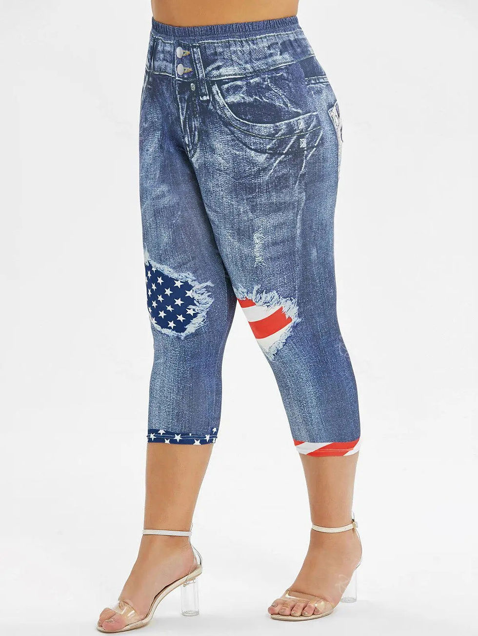 Miniature : Plus Size Oversized Womens Summer Denim Leggings Ladies Casual Fashion High Qua