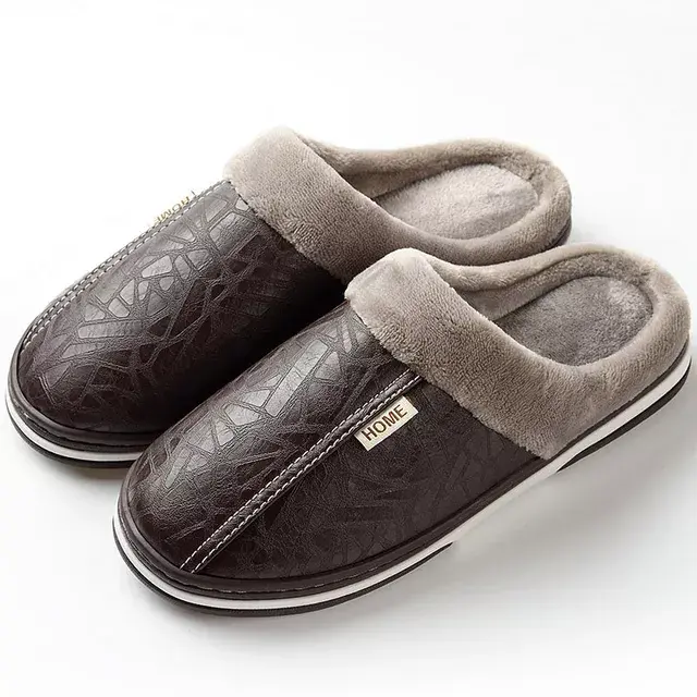 Thumbnail: anti dirty plush non-slip male shoes 2022 Men slippers leather winter shoes