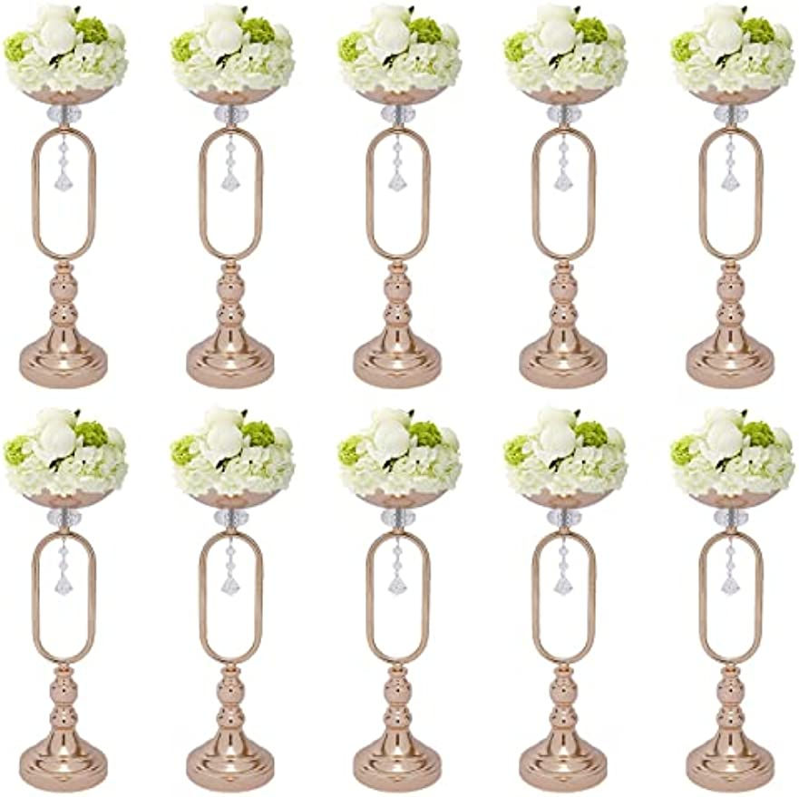 ภาพขนาดย่อ: 10 Pcs Gold Metal Trumpet Vases 17.5'' Tall Vase Wedding Centerpieces for Table