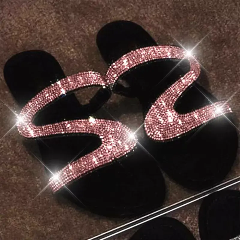 Thumbnail: Summer Flat Bling Slippers Transparent Jelly Flat Shoes Female Flip Flops