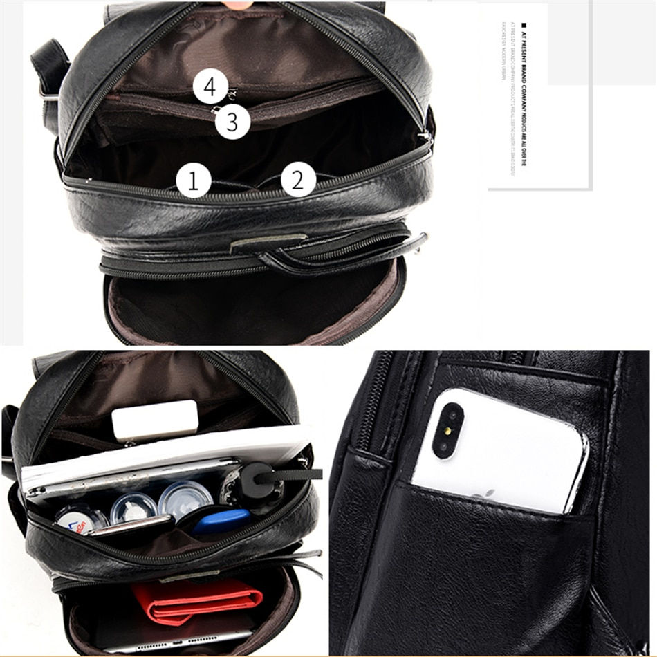 Thumbnail: Women 's Backpack 2022 New High Quality Soft Leather Leisure Travel Large Capac