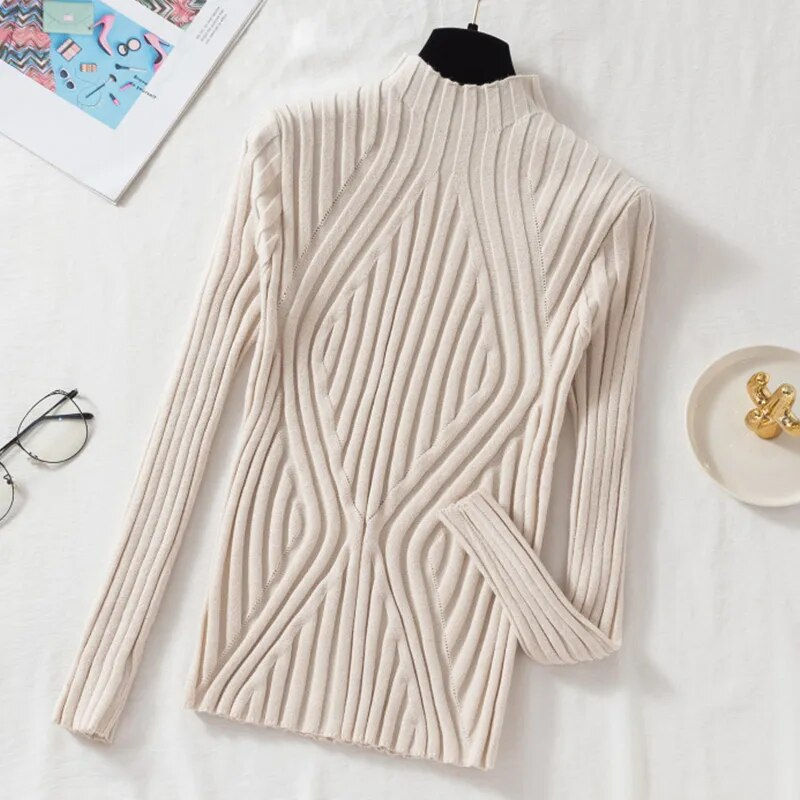 Thumbnail: Knitted Sweater Women Pullover 2023 Half Turtleneck Jumper Sweater Autumn Winte
