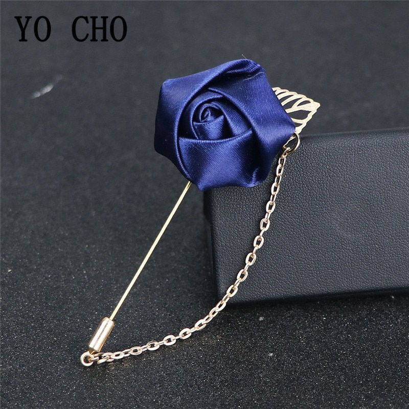 Thumbnail: YO CHO Groomsmen Boutonniere Wedding Corsage Men Brooch Pin Burgundy Silk Rose