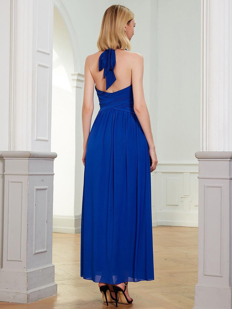 Thumbnail: Angel-fashions Halter Beading Pleated Wedding Party Guest Gown Elegant Backless