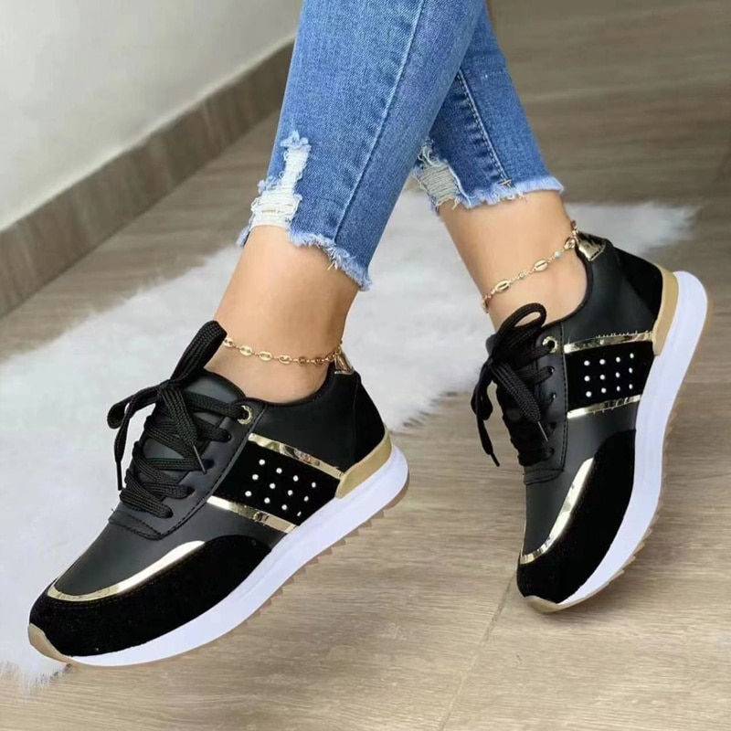 Women Sneakers Platform Shoes Leather Patchwork Casual Sport Shoes Ladies Outdo