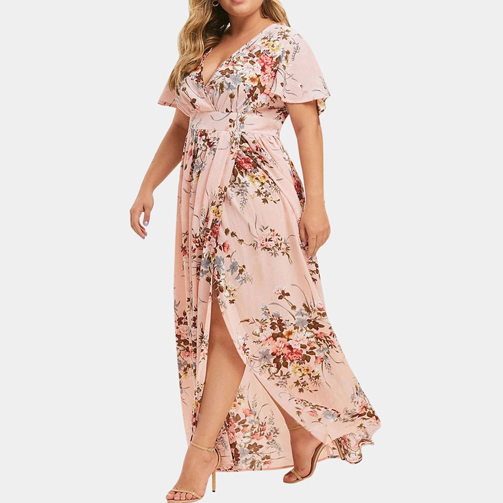 Miniatura: 5XL Summer Women Flower Print Maxi Dress Fashion Short Sleeve Casual Loose Fema
