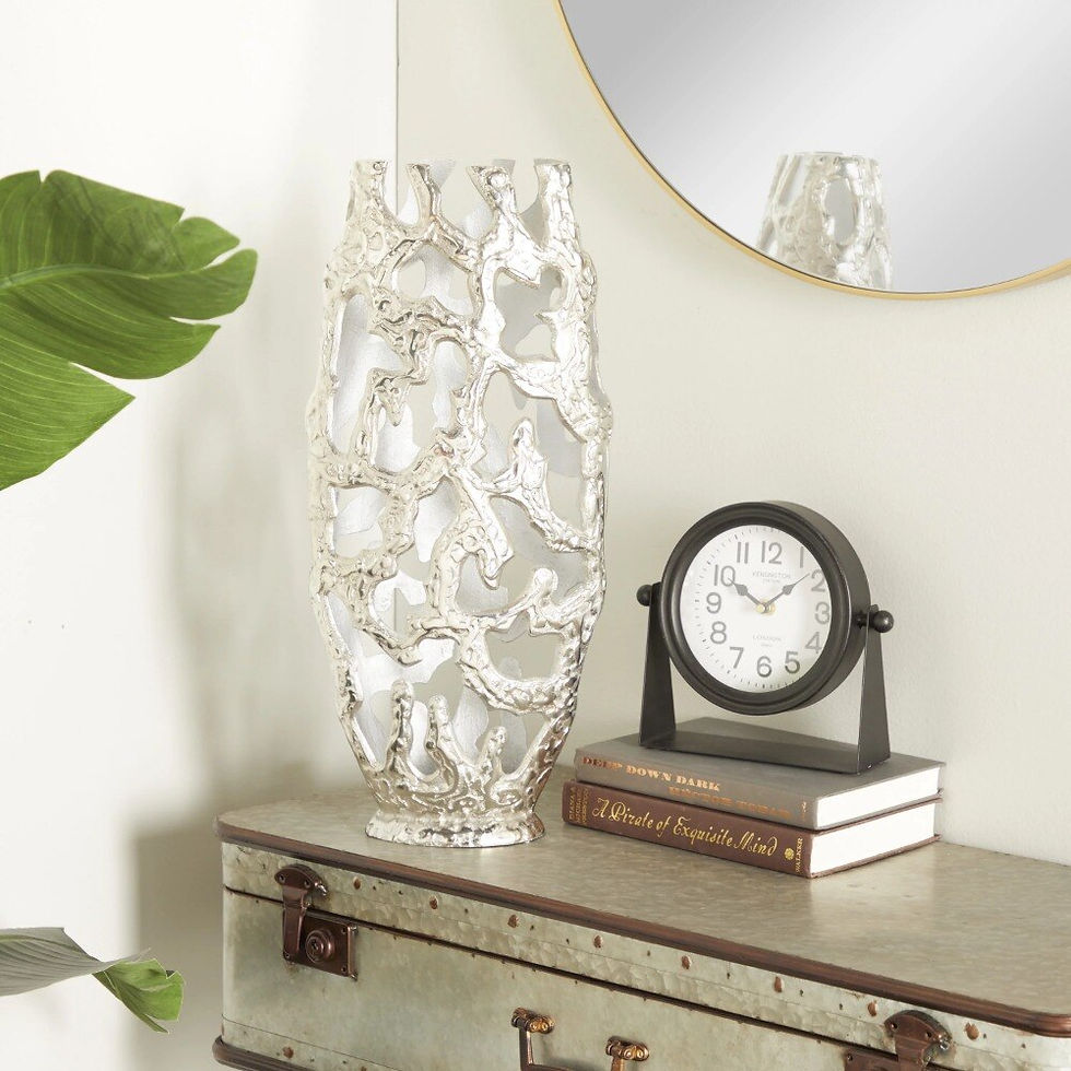 Miniature : 20-Inch Aluminum Vase with Cut Out Designs Silver