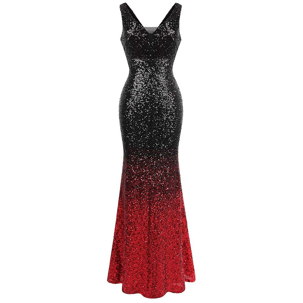 Thumbnail: Angel-fashions Women's Gradient Evening Dresses Sequin V Neck Mermaid