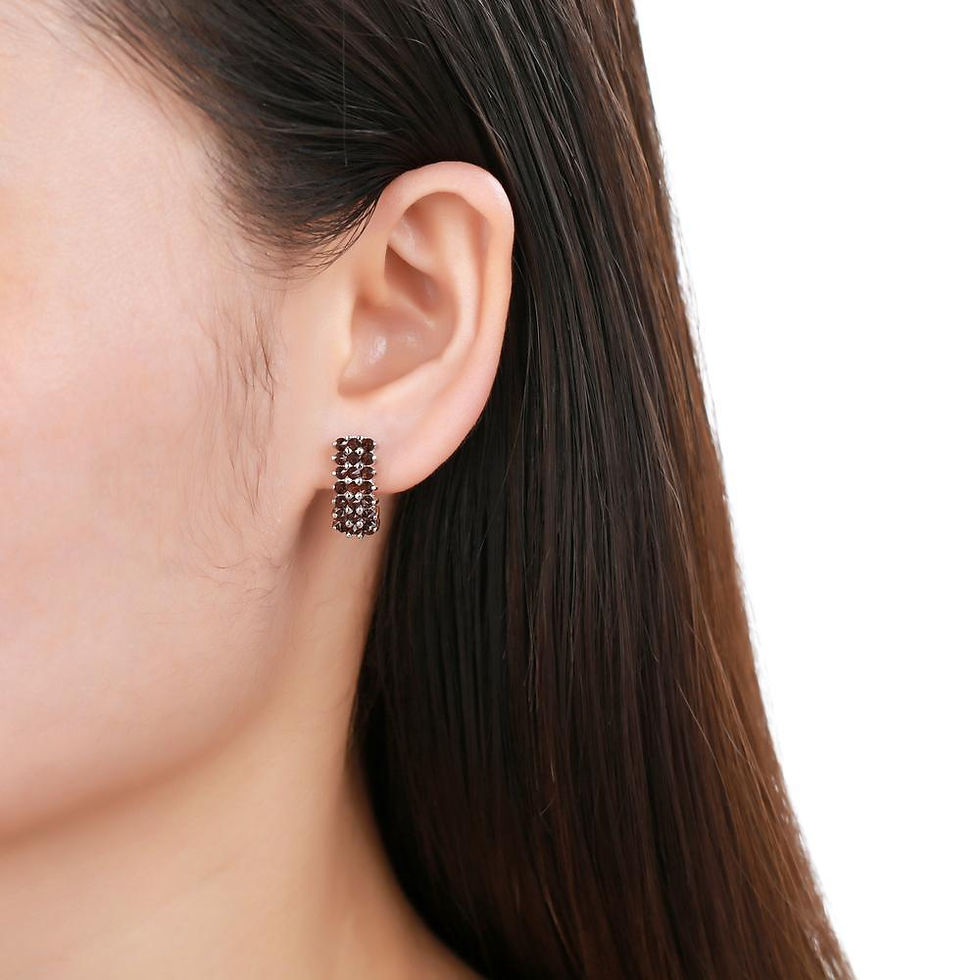縮圖：GEM'S BALLET January Birthstone Garnet EarringsFor Women Round Black Garnet Gem
