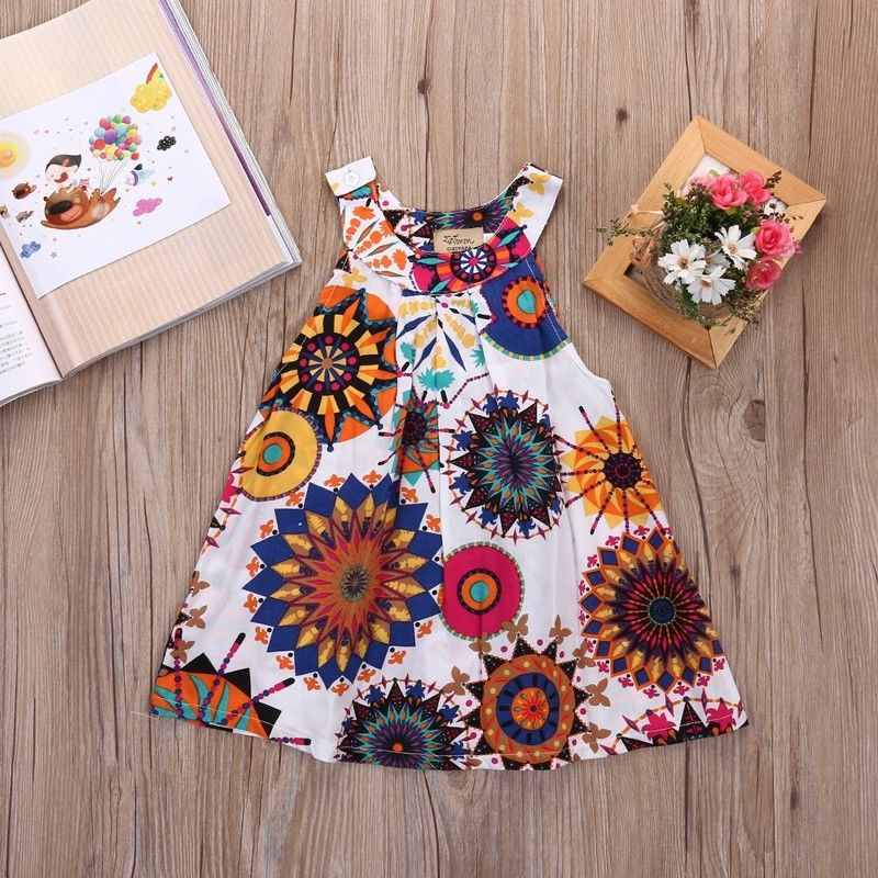 Thumbnail: Kids Little Girls Dresses Toddler Printed Flower Baby Girl Sleeveless Party Tutu