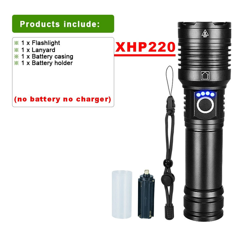Thumbnail: NEW High Power LED Flashlight XHP220 Super Bright Usb Rechargeable Torch 18650