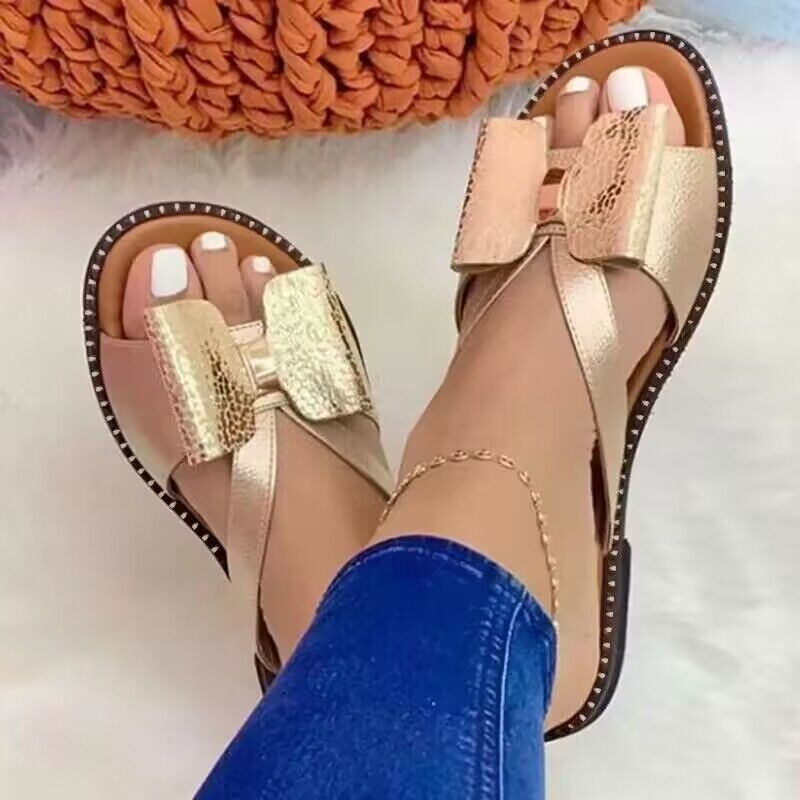Thumbnail: New Woman Slippers Flat Color-Block Bow Female Sandals Summer Soft Comfy Women