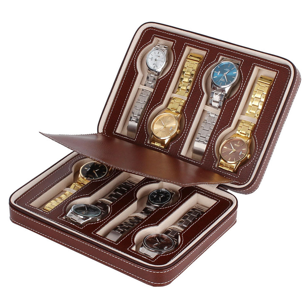 縮圖：2/4/8 Slots Portable Watch Organizer Box,Zippered Watch Display Storage Box,Tra
