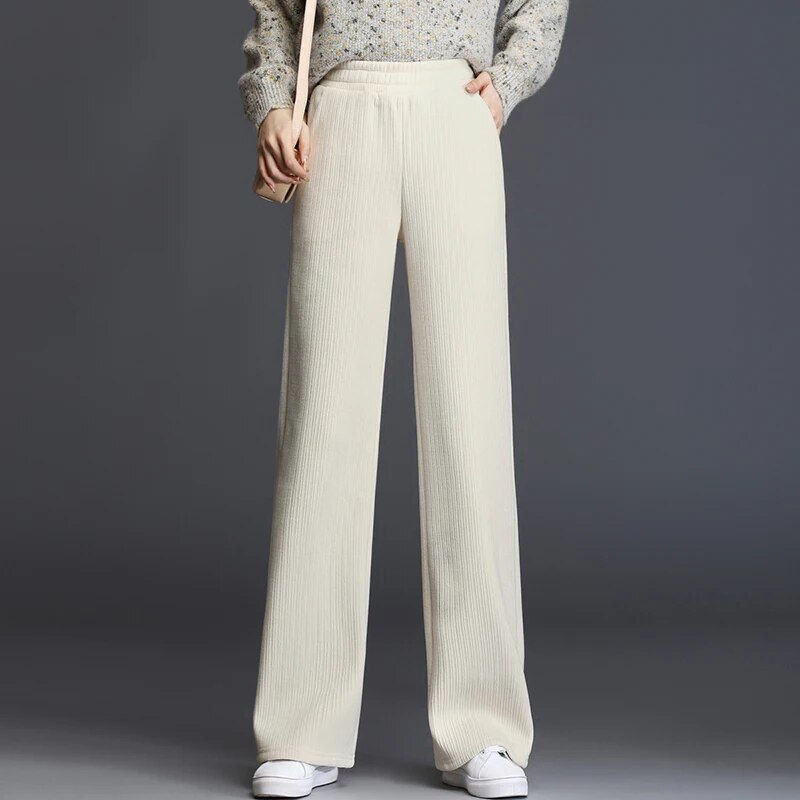 Miniatura: Plus Size Women Wide Leg Pants Autumn Winter Loose Casual Trousers Thick Warm V