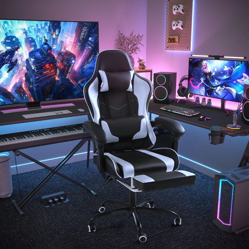Thumbnail: Lacoo PU Leather Gaming Chair Massage Ergonomic Gamer Chair Height Adjustable C