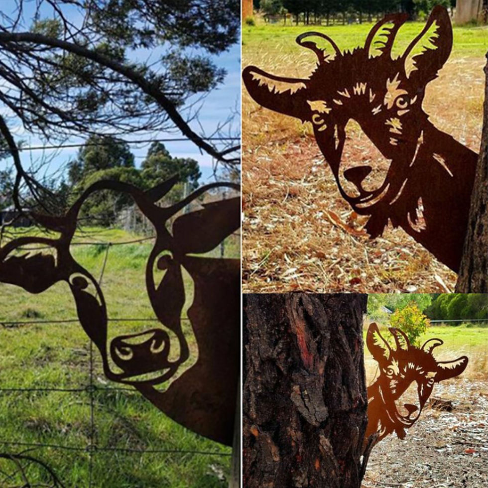 Küçük resim: Metal Iron Cow/Sheep Silhouette Garden Home Wall Art Sculpture Rusty Animal Sco