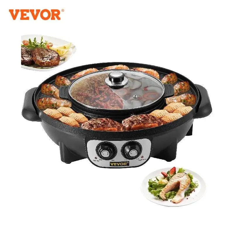 VEVOR 2 in 1 Electric Hot Pot BBQ Grill 2200W Multifunction Portable Home Non-S