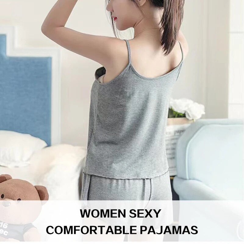 Thumbnail: Women Sleeveless Sleepwear Shorts Cute Suspender Home Clothes Soft Nightwears T