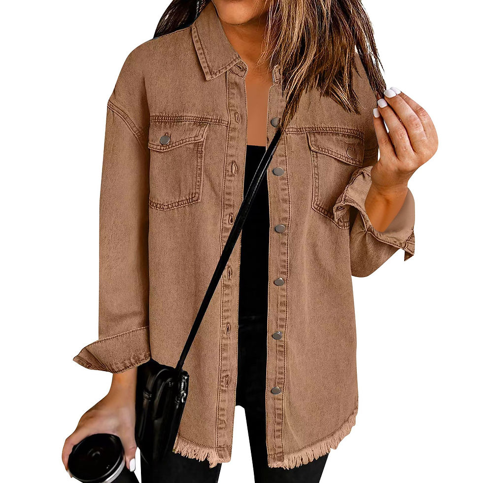 Thumbnail: Women'S Fashion Denim Shirt Jacket Milled Hem Button Casual Long Sleeve Jacket 