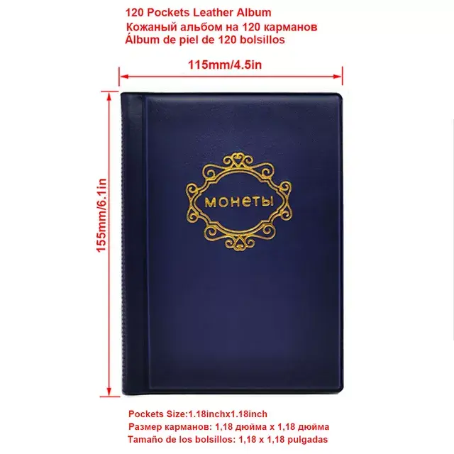 Thumbnail: PU Leather Album For Coins.10 Sheets Stamp Album 250/120 Pockets Coin