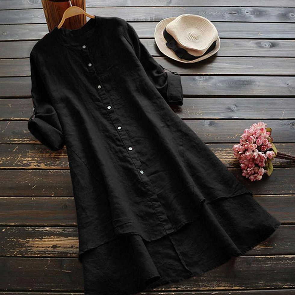 الصورة المصغرة: Oversized Cotton Linen Dress for Women Summer Plus Size Blouse Skirt Vestidos L