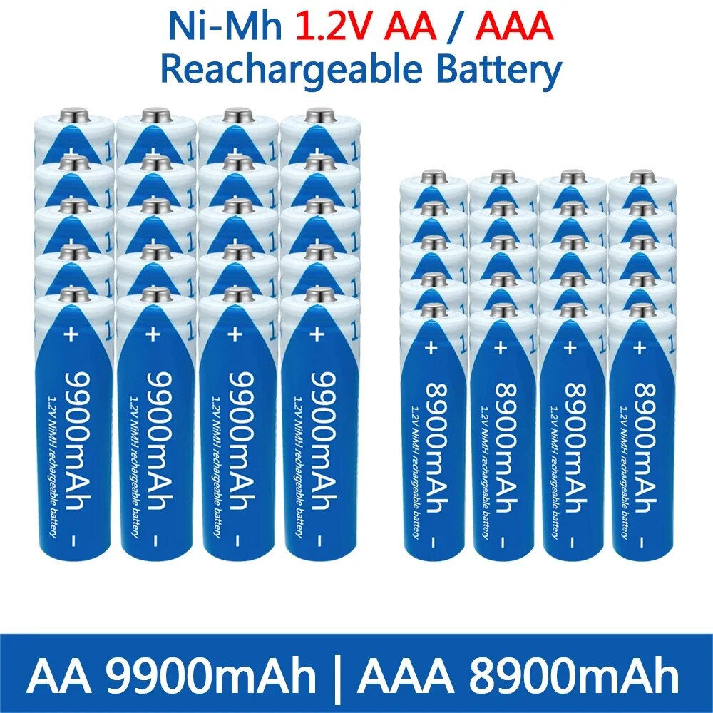 1.2V AA AAA battery, large capacity Ni MH rechargeable battery, 9900Mah, for to