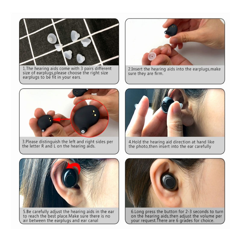 Thumbnail: 1 Pair USB Rechargeable Mini In Ear Portable Invisible Hearing Aids Assistant A