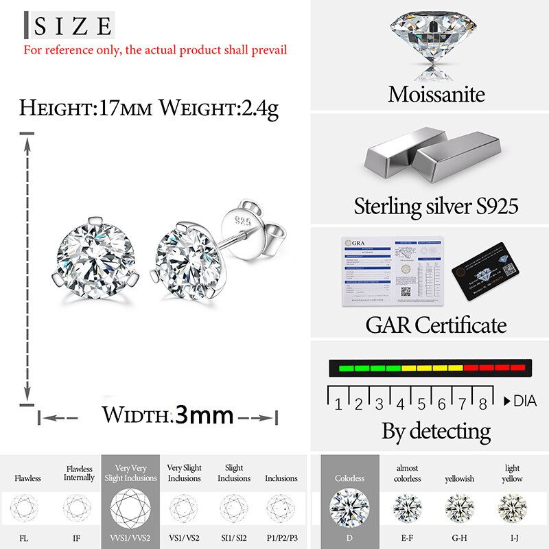 Thumbnail: Unisex Fine Jewelry Moissanite Earrings For Women 925  Stud Earrings Moissanite