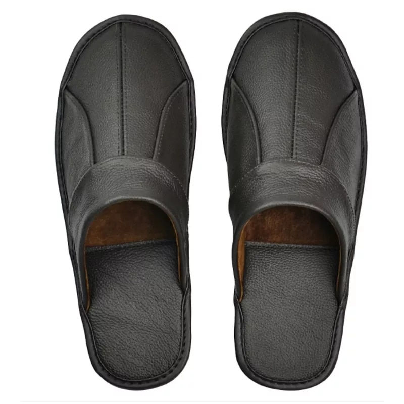 Thumbnail: Cow Leather slippers couple indoor non-slip men women home fashion casual