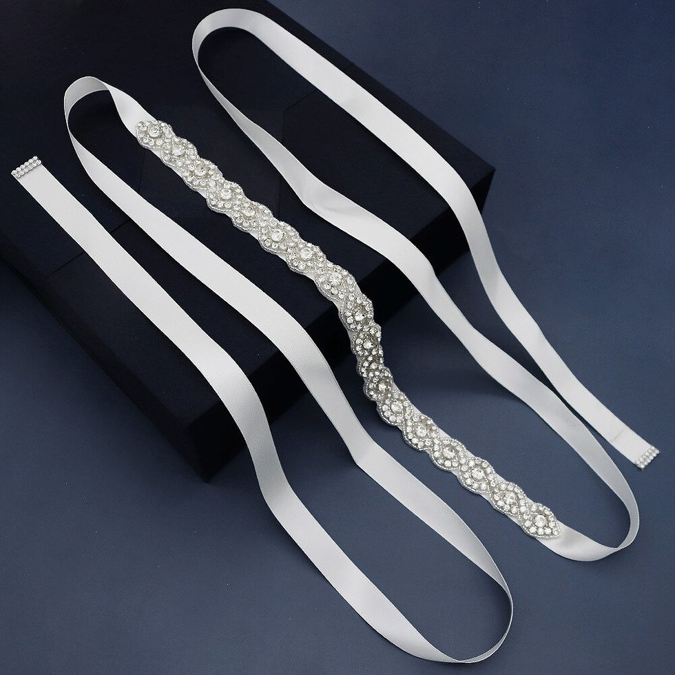Thumbnail: Bridal Rhinestone Inlaid Belt Bridesmaid Sash Wedding Party Dress Ribbon
