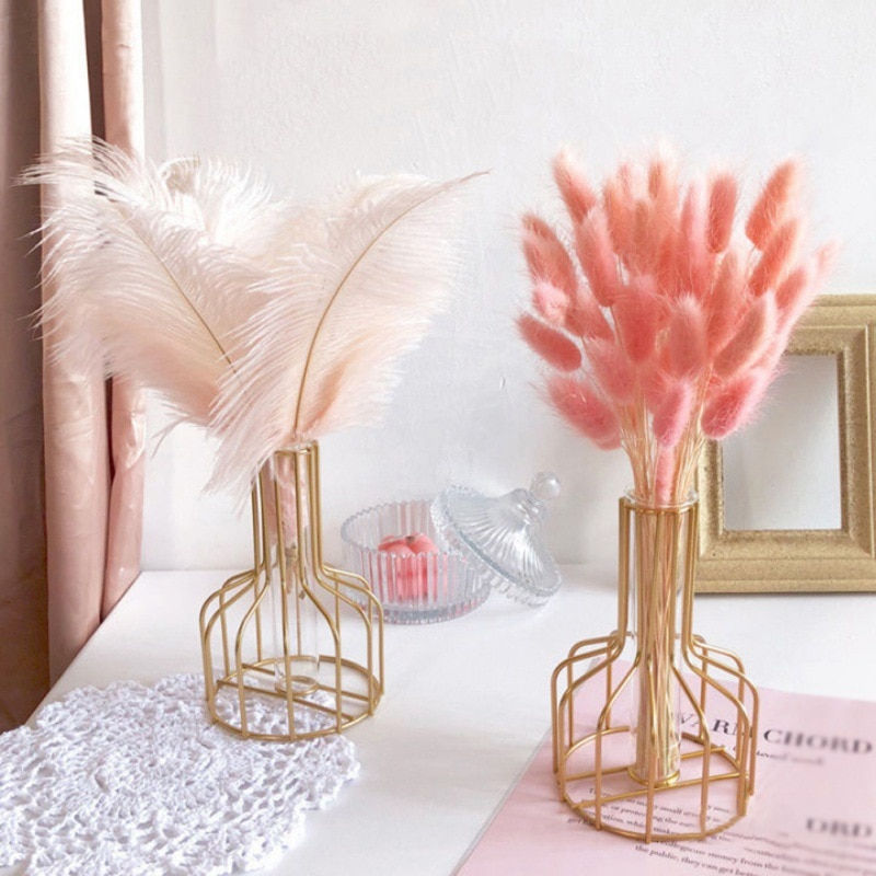 الصورة المصغرة: Simple Golden Glass Vase Flower Stand Iron Home Decor Hydroponic Plant Flower V