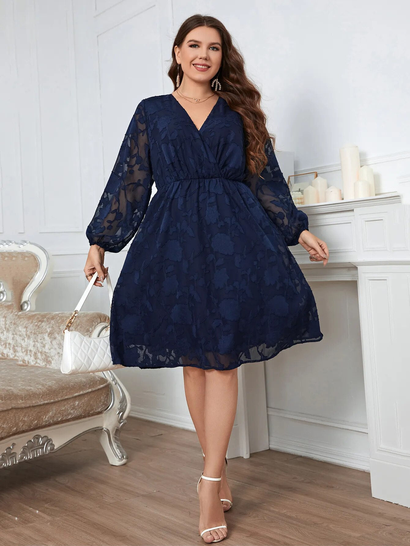 Fall Winter Plus Size Elegant Women's Dresses for Party 2023 Sexy Lace Mesh Lon