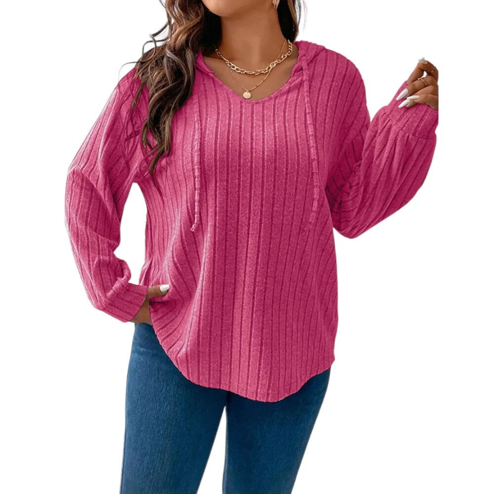 Large Size Tops Women Long Sleeve Loose Hooded Plus Size T -shirt Tee 2023 Autu