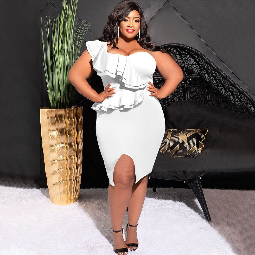 Thumbnail: Perl Plus Size Fashion Casual Ruffle Slit Single Shoulder Sleeve Dress for Women