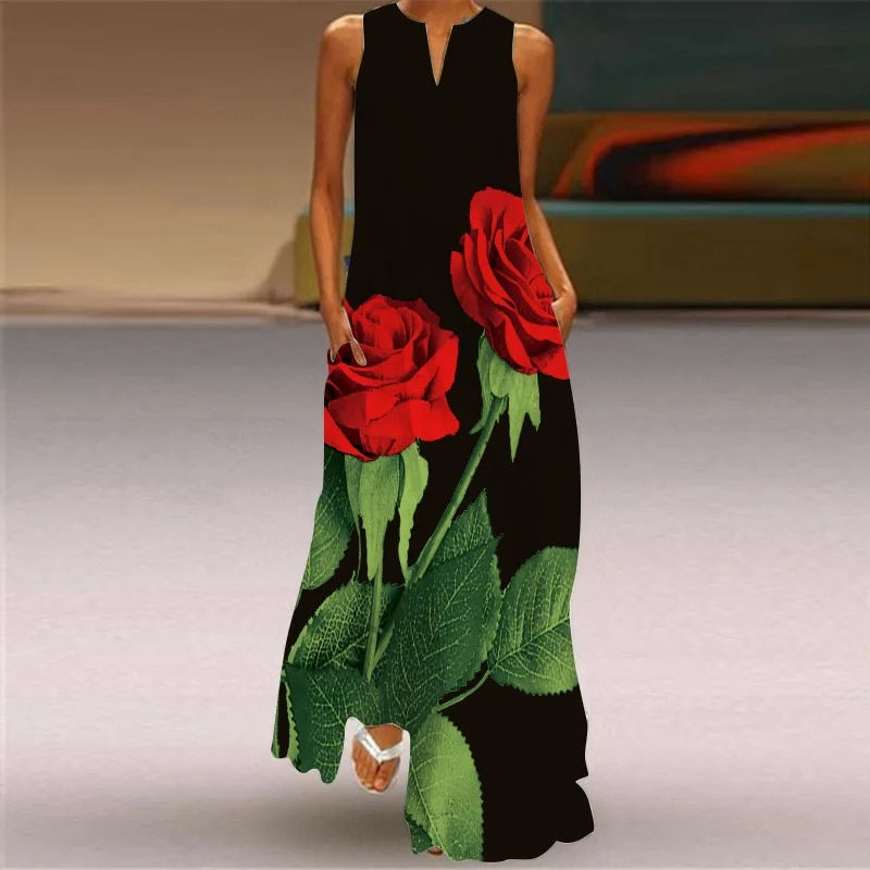 Thumbnail: 2023 New Plus Size Women Dress Autumn Winter Floral Printed Maxi Dresses Casual