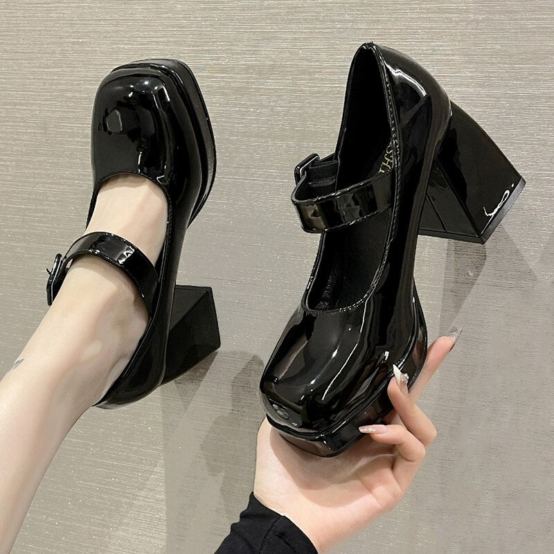 Thumbnail: Elegant Black Platform Pumps for Women 2023 Patent Leather Thick High Heels Sho