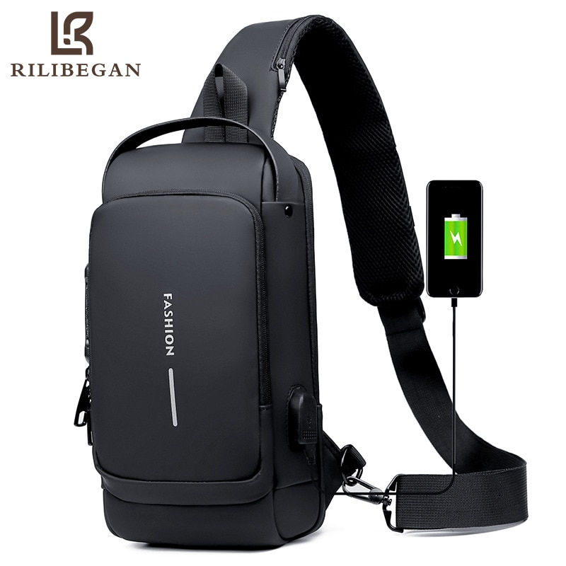 Waterproof Casual Chest Bag Men Multifunction Anti-theft USB Charging Men Cross