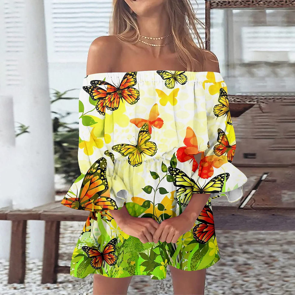 Thumbnail: Fashion Off Shoulder Sundress Dresses Women Loose Gradient Print Boho Dress Bel