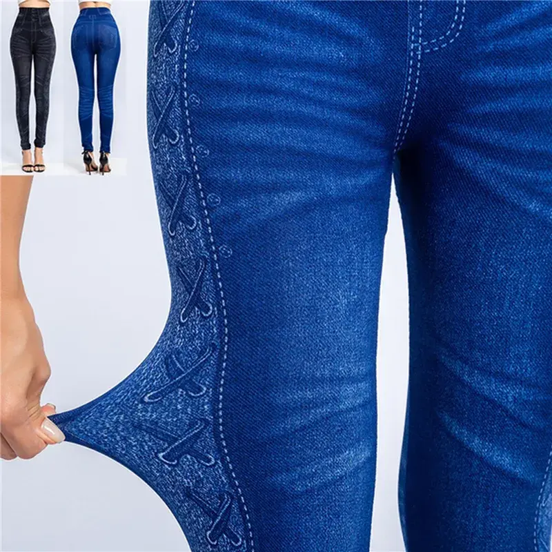 섬네일: NEW2023 Women 2022 Imitation Distressed Denim Jeans Leggings Casual High