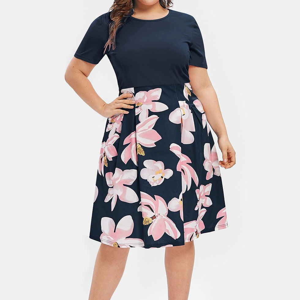 Thumbnail: Sexy Plus Size Dress Womens Flower Print Plus Size Midi A Line Dress Femme Dre