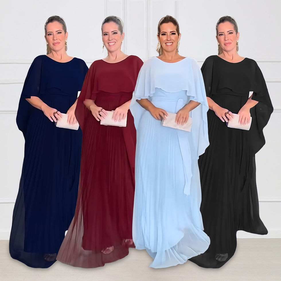 Thumbnail: Women's Chiffon Pleated Solid Color Shawl High Waist Dress
