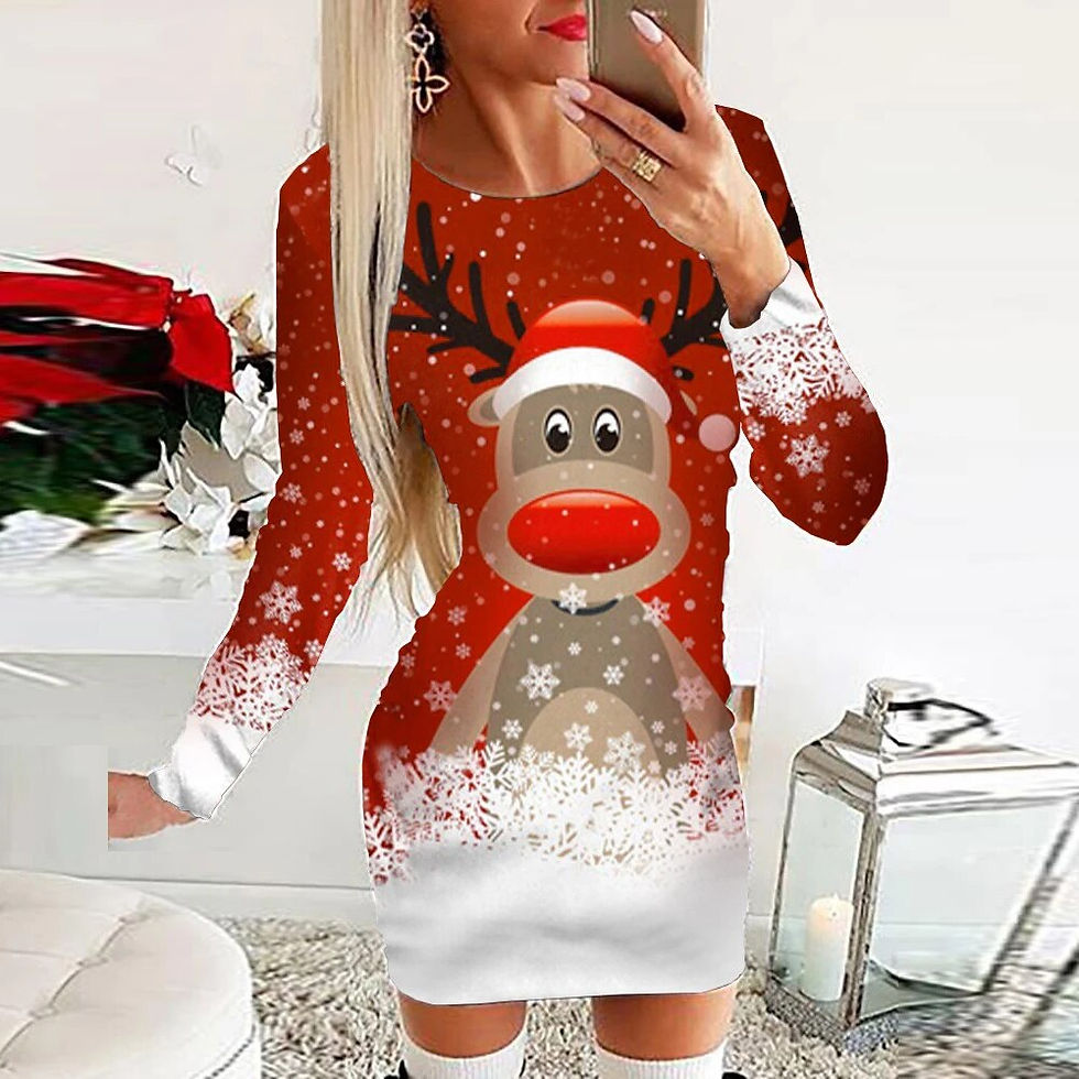 Thumbnail: Cartoon Elk Dress Women Cute Christmas Snowflake Evening Sexy Dress Winter Shor