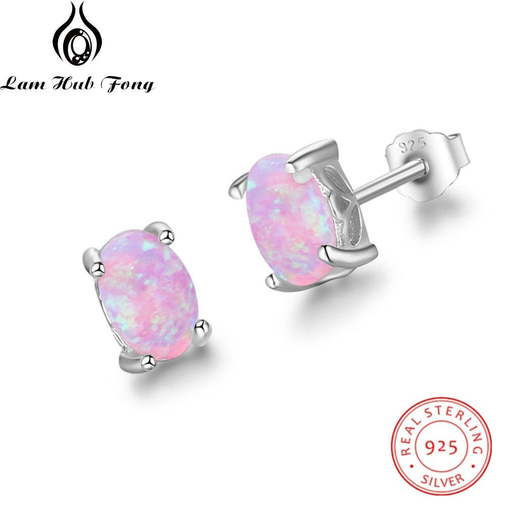 925 Sterling Silver Oval Pink Fire Opal Earrings for Women Fashion Korean Earri