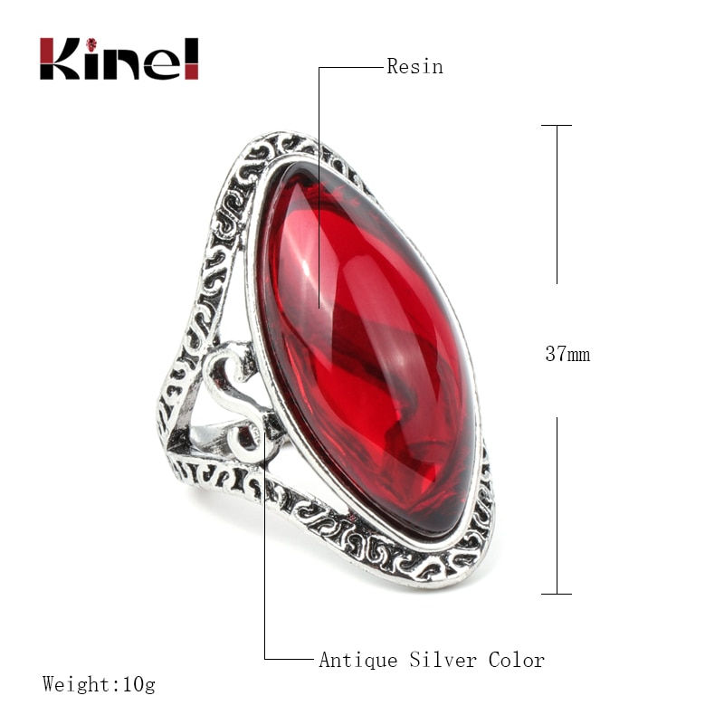 Thumbnail: Kinel Boho Green Big Oval Finger Rings For Women Vintage Antique Tibetan Silver