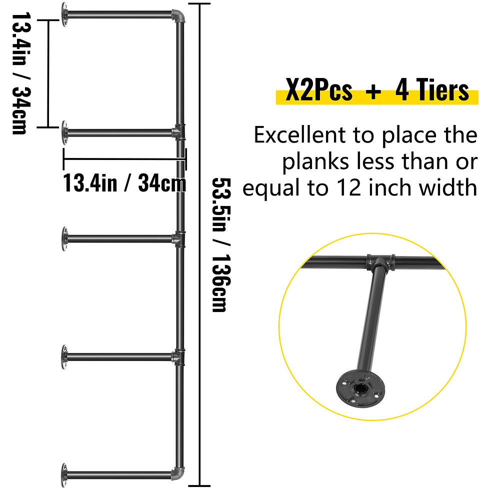 Thumbnail: VEVOR 4 Layers Iron Pipe Shelves 2-3PCS Industrial Retro Style Wall Mounted