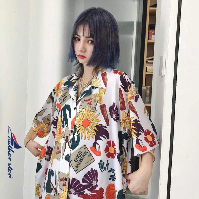 Thumbnail: Plus Size Shirts Women Spring Printed Thin Colorful Loose Hip-hop Street Wear F