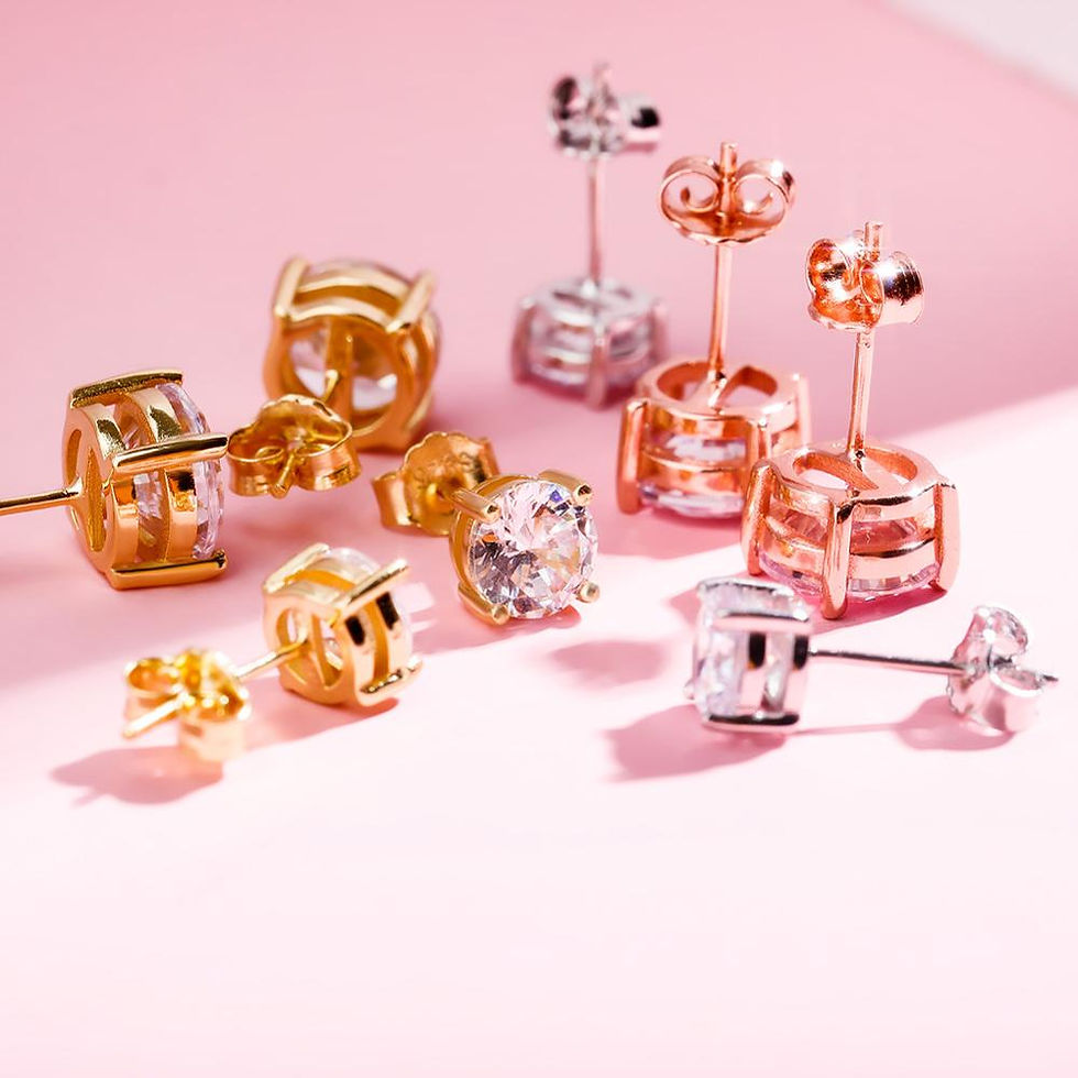 Thumbnail: JINAO 4.6.8MM Round Cut CZ Stud Earrings Gold 925 Sterling Silver Jewelry Hip H