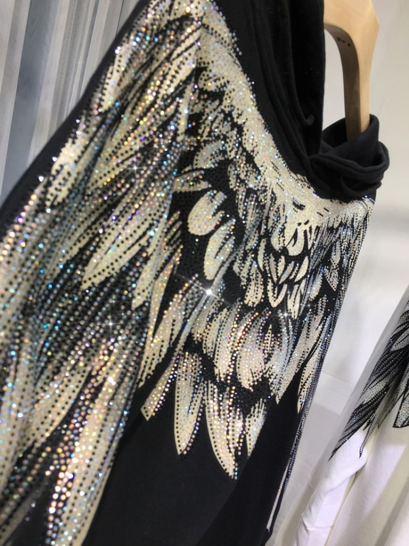Thumbnail: 4XL 	Plus Size Women Clothe Rhinestone Both Wing Hooded Sweatshirt Women Men Co