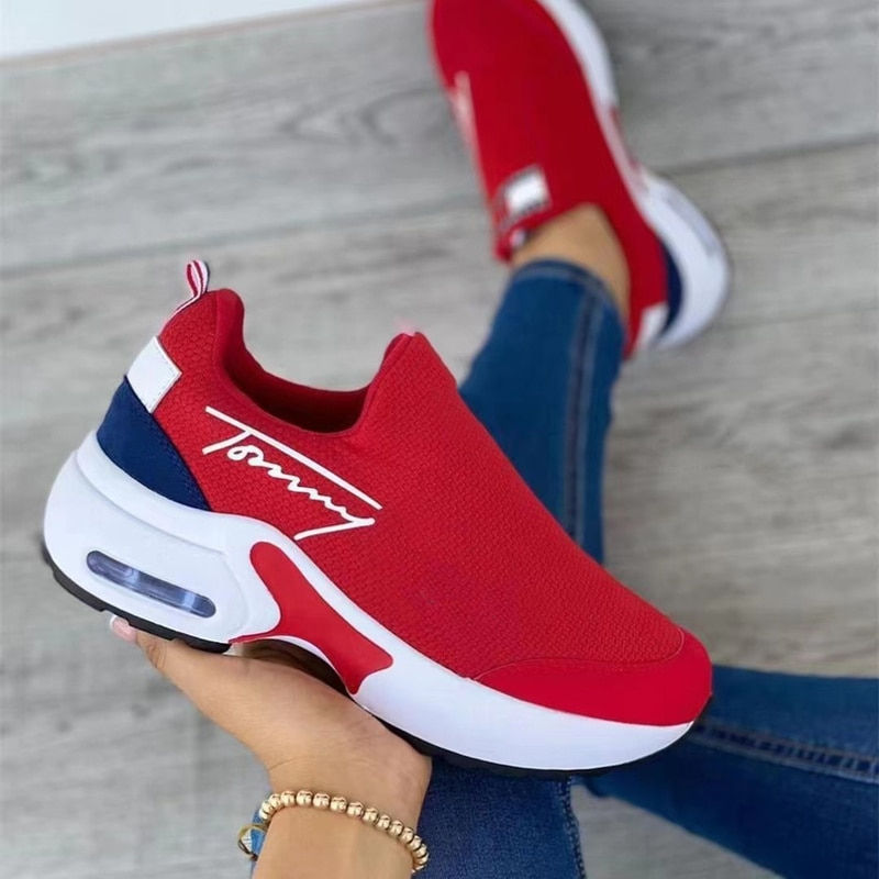 Miniatyrbild: Fashion Vulcanized Sneakers Platform Solid Color Flats Ladies Shoes Casual Brea